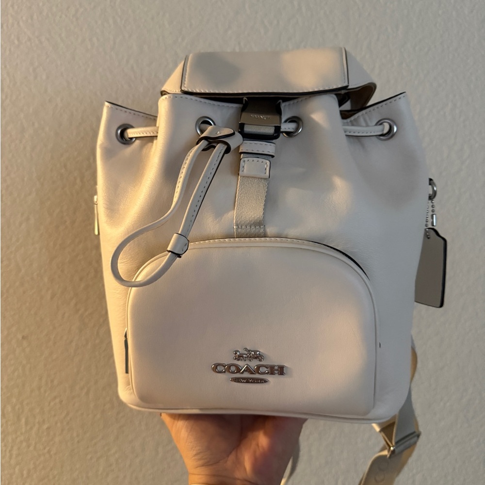 Coach Cream Backpack with Drawstring Closure and Signature Logo